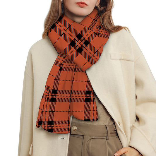 Orange And Black Tartan Pattern Print Scarf