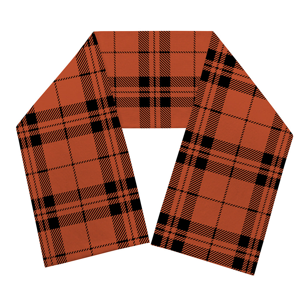 Orange And Black Tartan Pattern Print Scarf