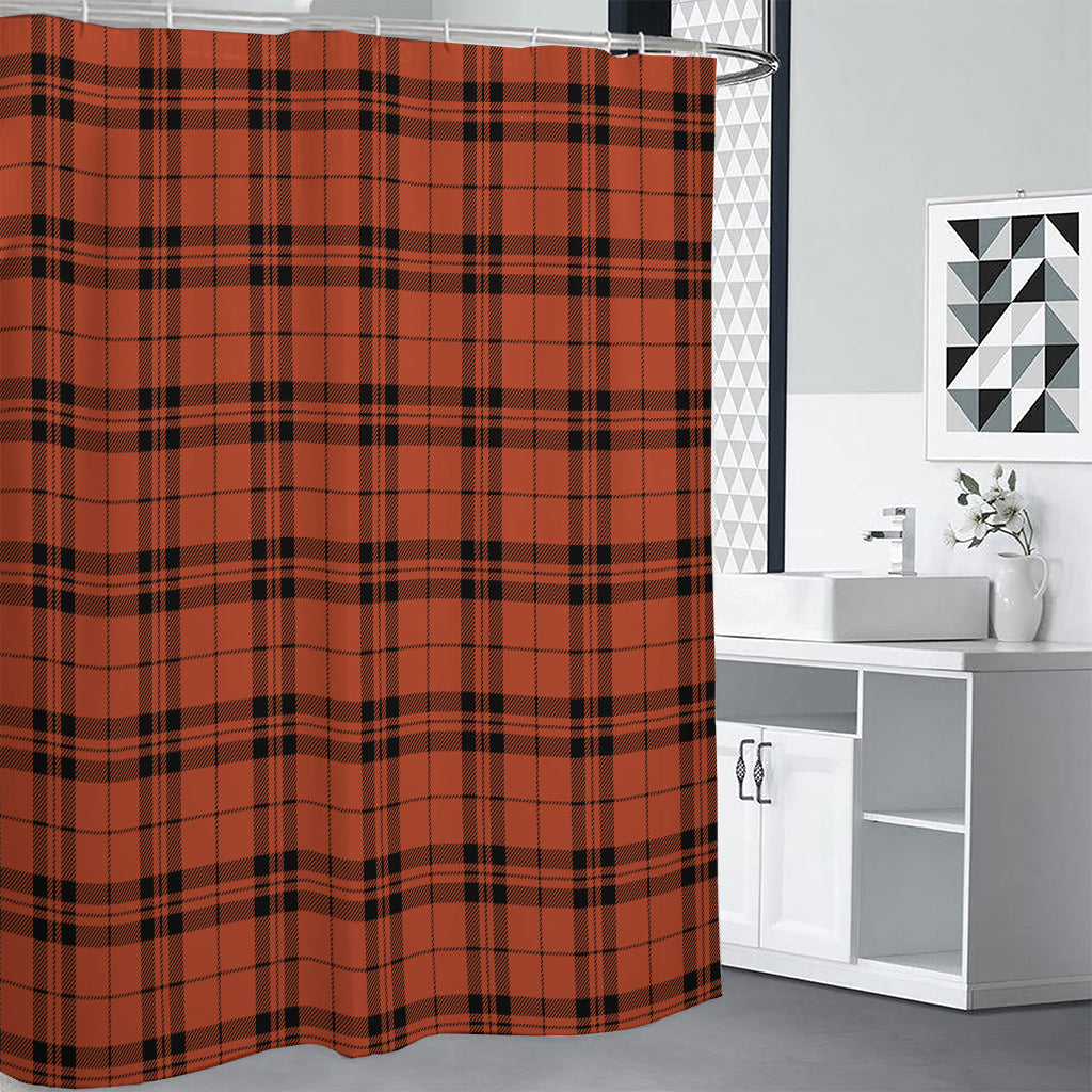 Orange And Black Tartan Pattern Print Shower Curtain