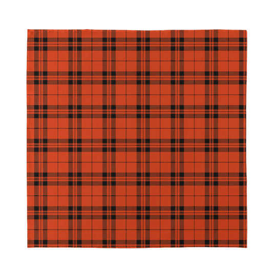 Orange And Black Tartan Pattern Print Silk Bandana