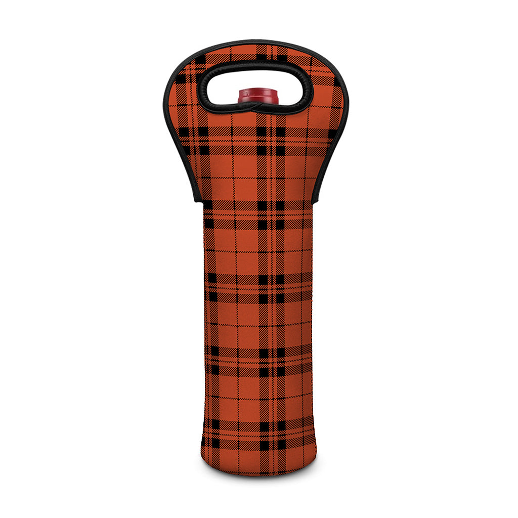 Orange And Black Tartan Pattern Print Single Neoprene Wine Tote