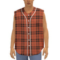 Orange And Black Tartan Pattern Print Sleeveless Baseball Jersey