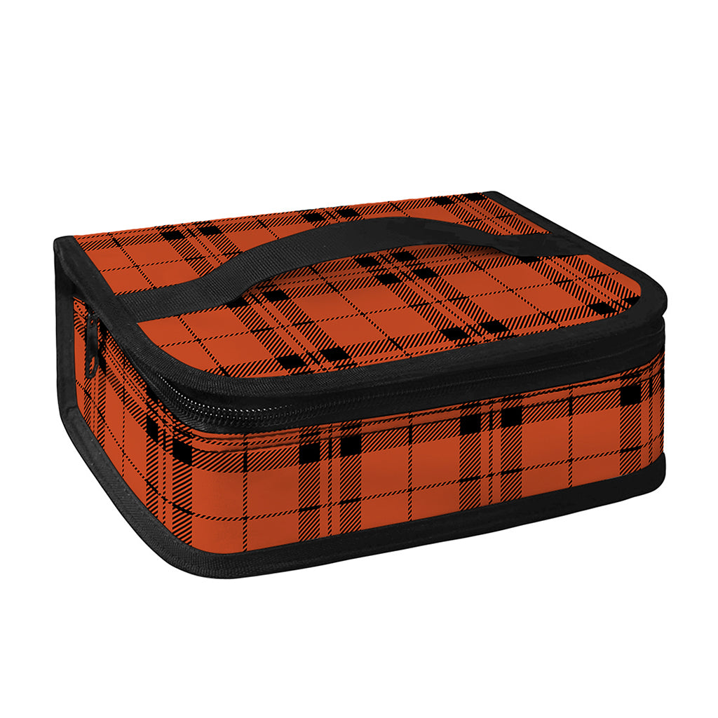 Orange And Black Tartan Pattern Print Small Lunch Bag
