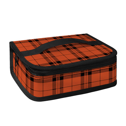 Orange And Black Tartan Pattern Print Small Lunch Bag