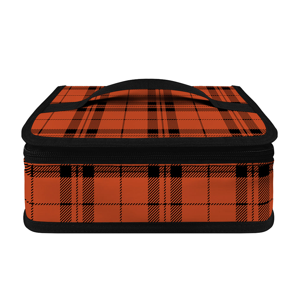 Orange And Black Tartan Pattern Print Small Lunch Bag