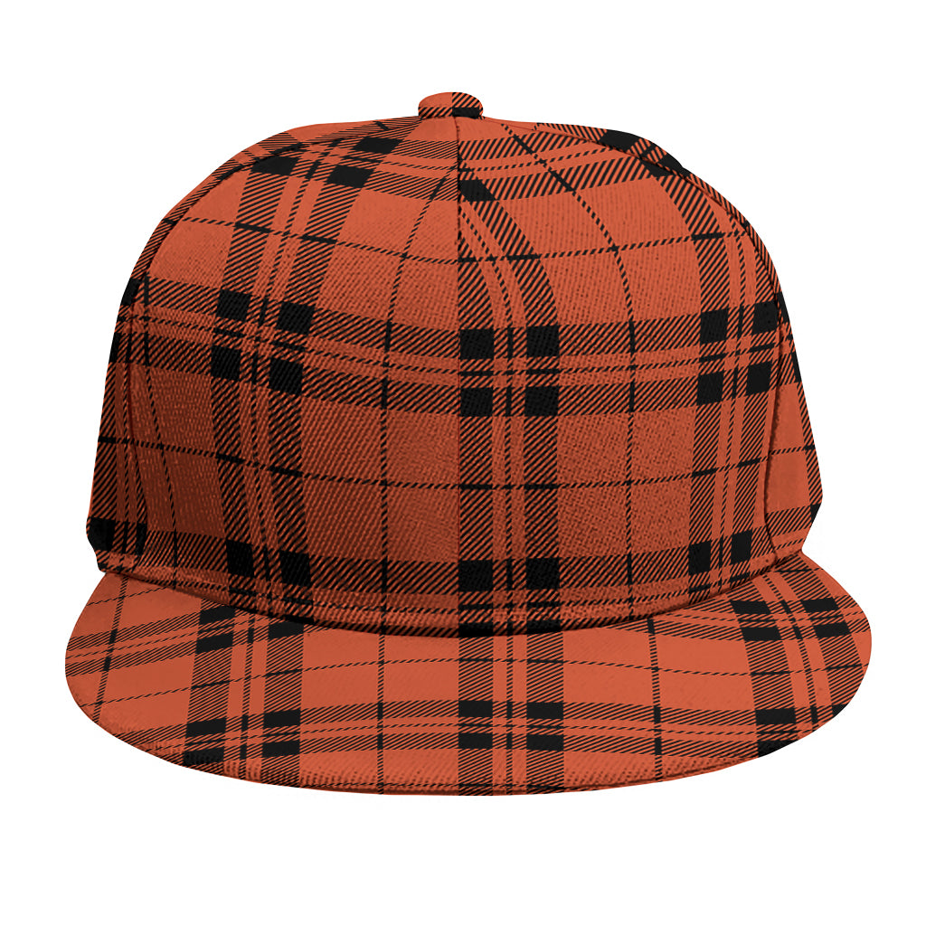 Orange And Black Tartan Pattern Print Snapback Cap