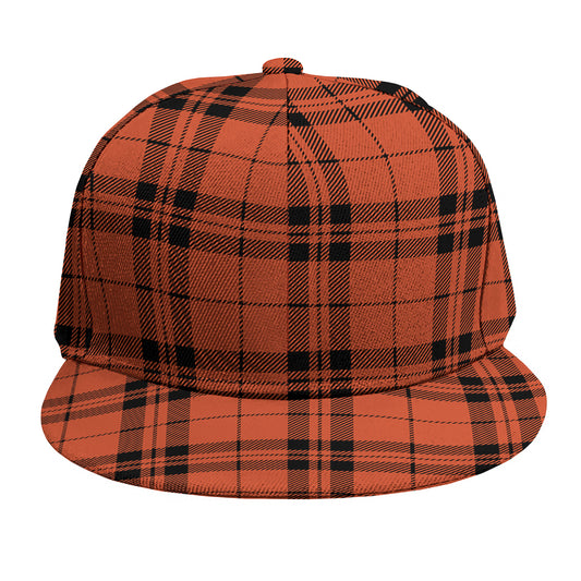 Orange And Black Tartan Pattern Print Snapback Cap