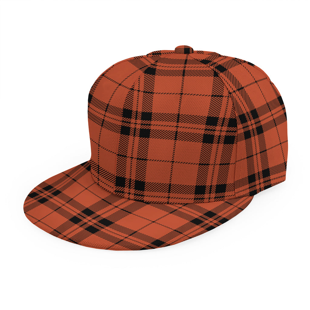 Orange And Black Tartan Pattern Print Snapback Cap