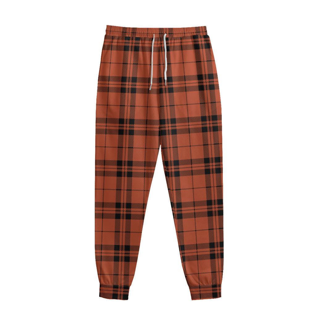 Orange And Black Tartan Pattern Print Sweatpants