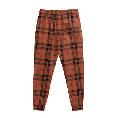 Orange And Black Tartan Pattern Print Sweatpants