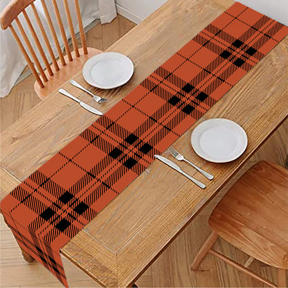 Orange And Black Tartan Pattern Print Table Runner