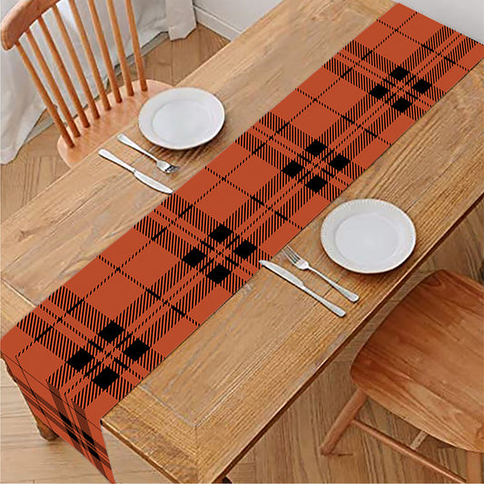 Orange And Black Tartan Pattern Print Table Runner