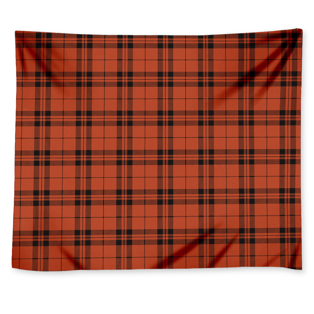 Orange And Black Tartan Pattern Print Tapestry
