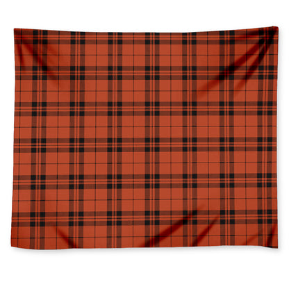Orange And Black Tartan Pattern Print Tapestry