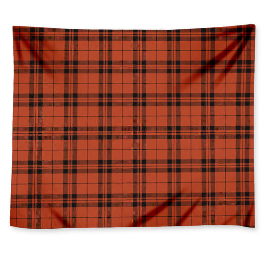 Orange And Black Tartan Pattern Print Tapestry