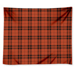 Orange And Black Tartan Pattern Print Tapestry