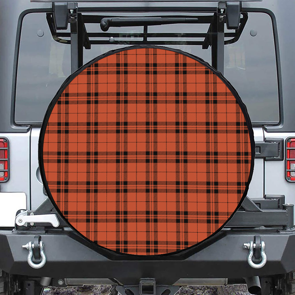 Orange And Black Tartan Pattern Print Tire Cover