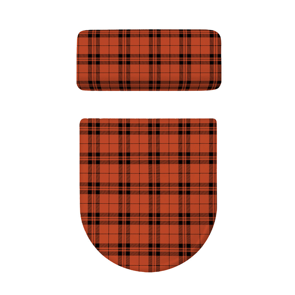 Orange And Black Tartan Pattern Print Toilet Lid And Tank Cover Set