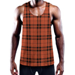 Orange And Black Tartan Pattern Print Training Tank Top