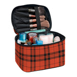 Orange And Black Tartan Pattern Print Travel Makeup Bag