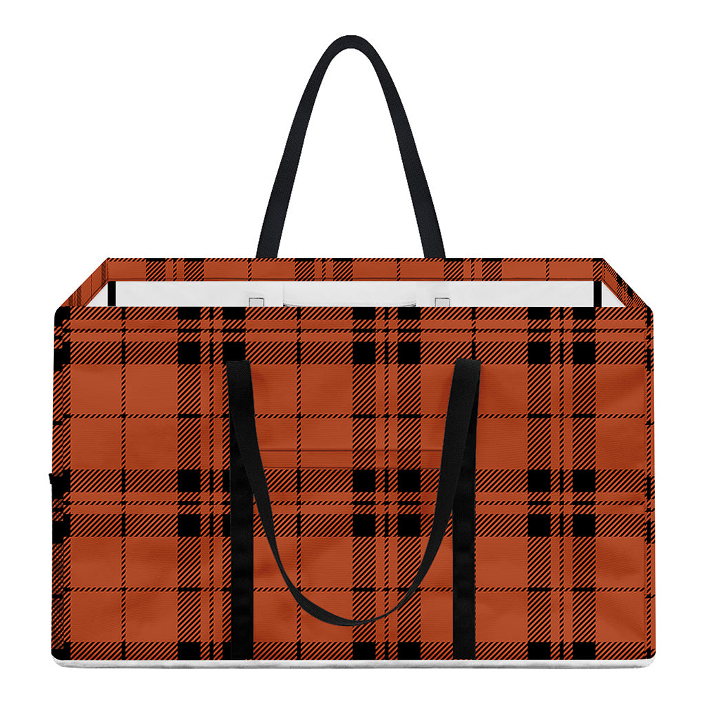 Orange And Black Tartan Pattern Print Utility Tote Bag