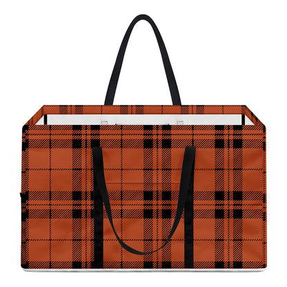 Orange And Black Tartan Pattern Print Utility Tote Bag