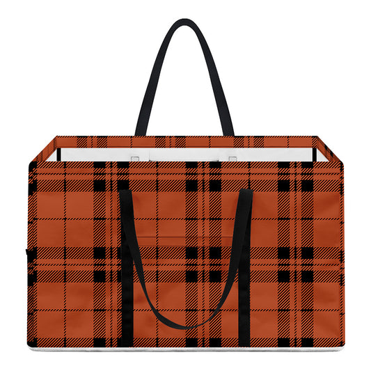 Orange And Black Tartan Pattern Print Utility Tote Bag