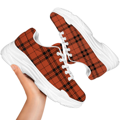 Orange And Black Tartan Pattern Print White Chunky Shoes