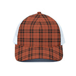 Orange And Black Tartan Pattern Print White Mesh Trucker Cap