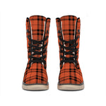 Orange And Black Tartan Pattern Print Winter Boots