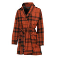 Orange And Black Tartan Pattern Print Women's Bathrobe