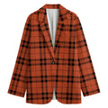 Orange And Black Tartan Pattern Print Women's Blazer