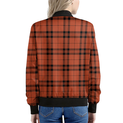 Orange And Black Tartan Pattern Print Women's Bomber Jacket