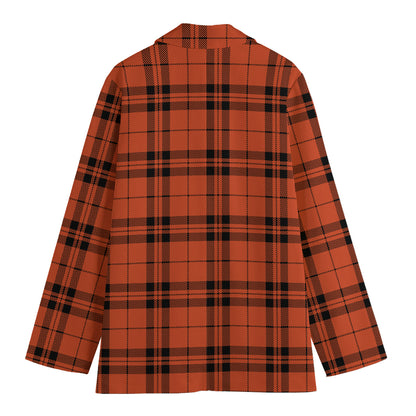 Orange And Black Tartan Pattern Print Women's Cotton Blazer