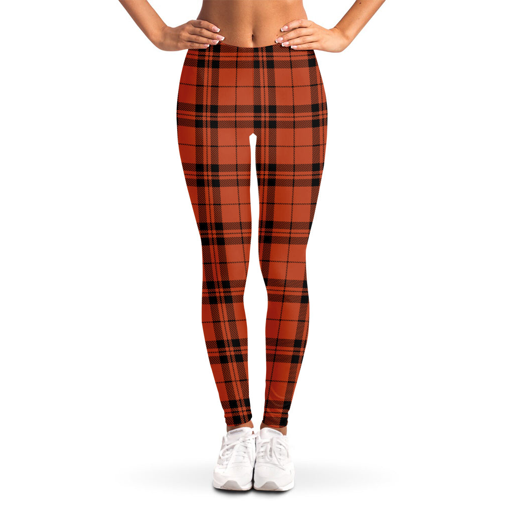 Orange And Black Tartan Pattern Print Women's Leggings