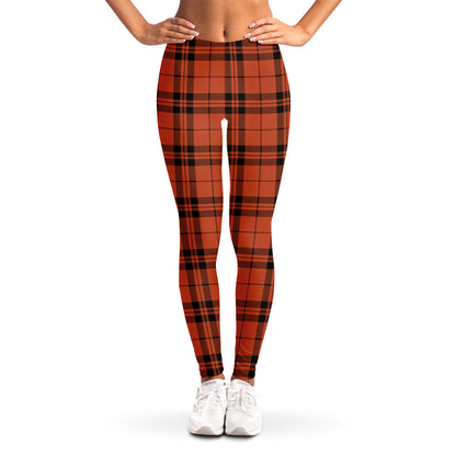 Orange And Black Tartan Pattern Print Women's Leggings