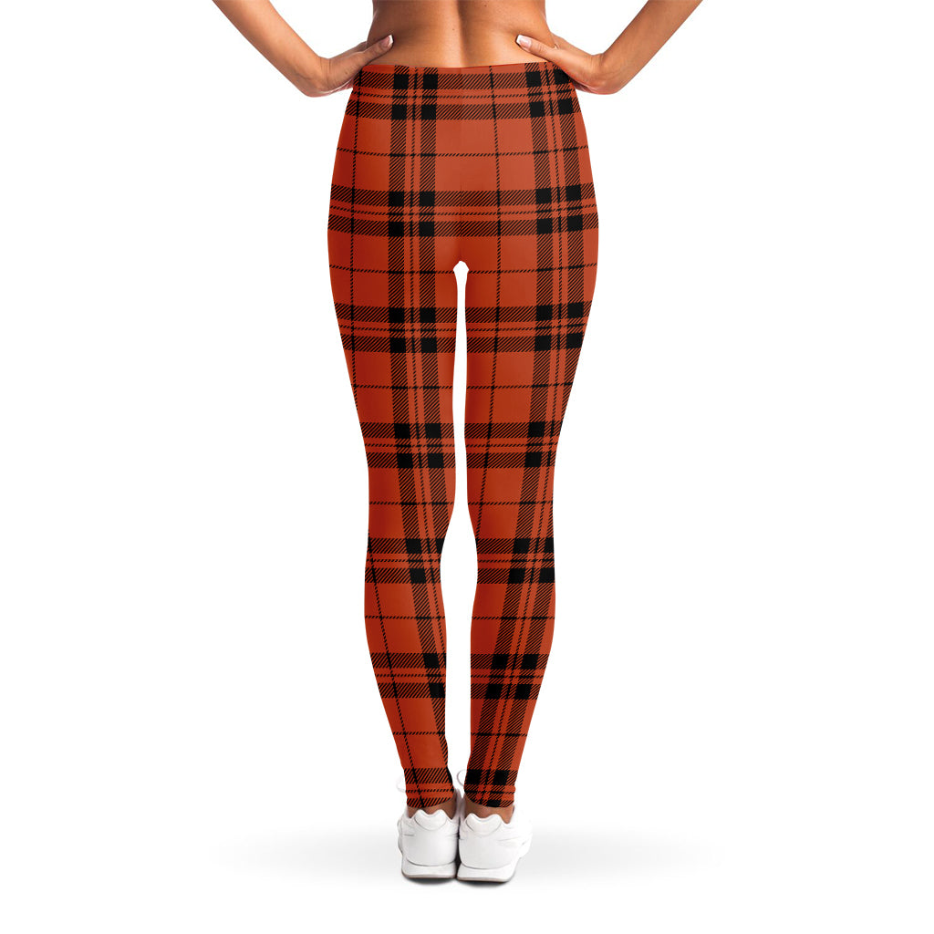 Orange And Black Tartan Pattern Print Women's Leggings