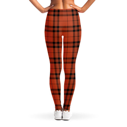 Orange And Black Tartan Pattern Print Women's Leggings