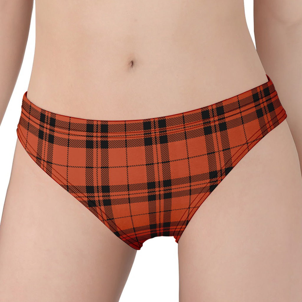 Orange And Black Tartan Pattern Print Women's Panties