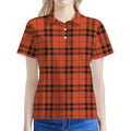 Orange And Black Tartan Pattern Print Women's Polo Shirt