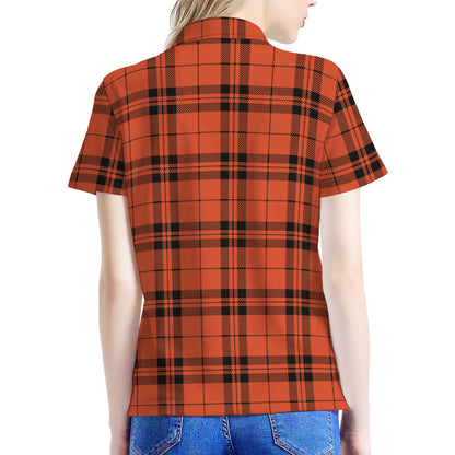 Orange And Black Tartan Pattern Print Women's Polo Shirt