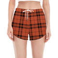 Orange And Black Tartan Pattern Print Women's Split Running Shorts