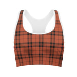 Orange And Black Tartan Pattern Print Women's Sports Bra