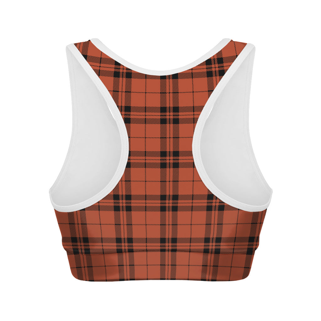 Orange And Black Tartan Pattern Print Women's Sports Bra