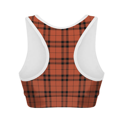 Orange And Black Tartan Pattern Print Women's Sports Bra