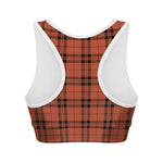 Orange And Black Tartan Pattern Print Women's Sports Bra