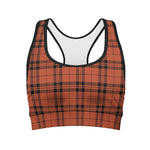 Orange And Black Tartan Pattern Print Women's Sports Bra