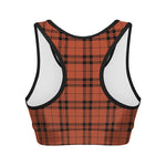 Orange And Black Tartan Pattern Print Women's Sports Bra