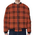 Orange And Black Tartan Pattern Print Zip Sleeve Bomber Jacket