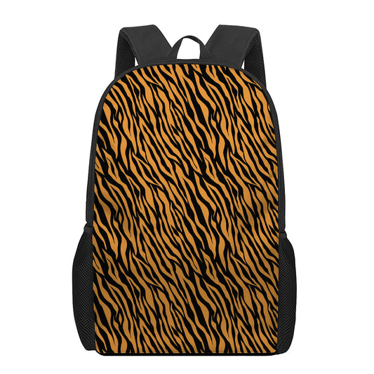 Orange And Black Tiger Stripe Print 17 Inch Backpack